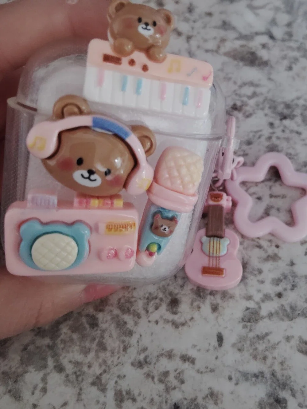 CUTE PINK BEAR AIRPODS CASE COMPATIBLE 1/2 Cover -